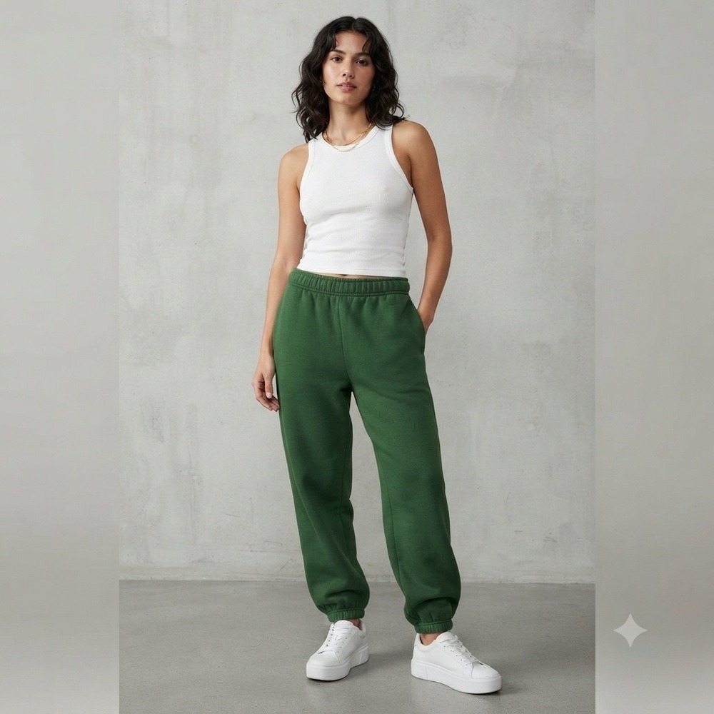 Aritzia TNA Cozy Fleece Mega Sweatpant High Rise Baggy Joggers Dark Green 2XS